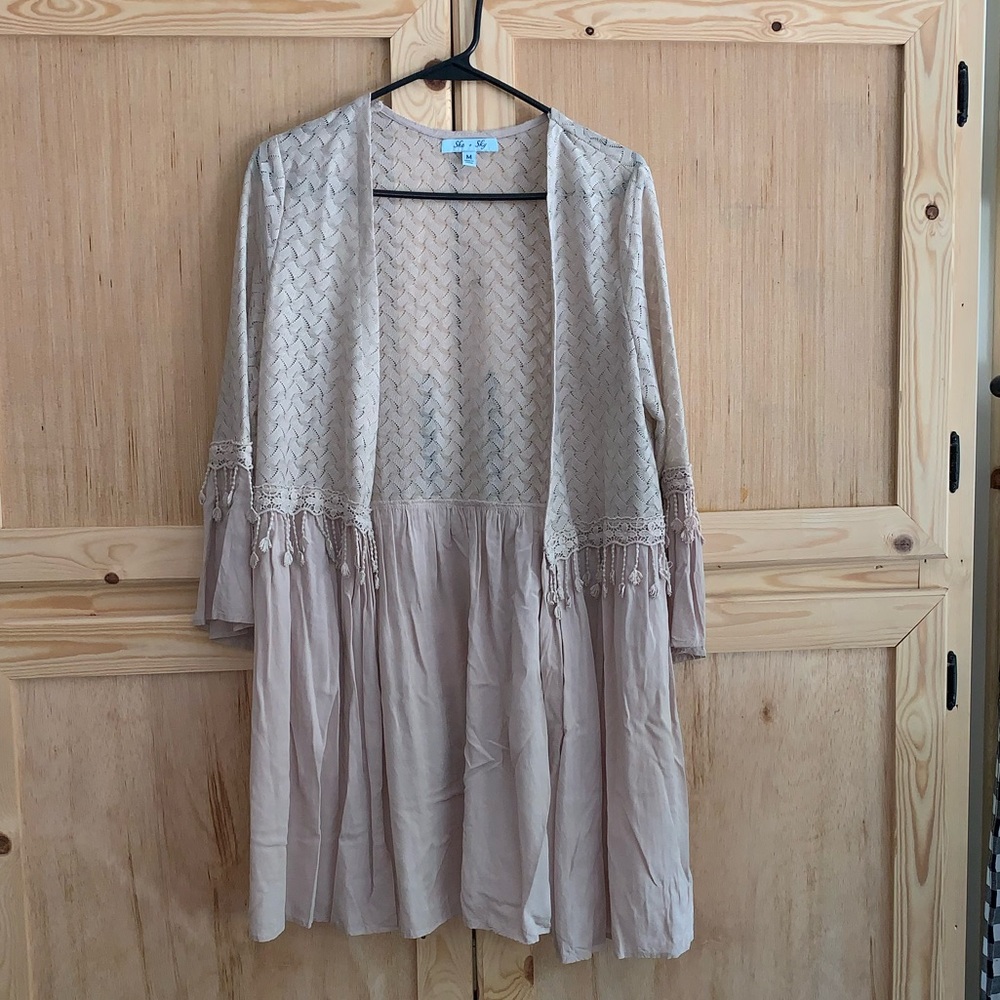 She + Sky lace fringe tassel shirt overlay size M